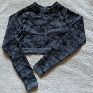Camo seamless long sleeve crop top with back cut outs, size S